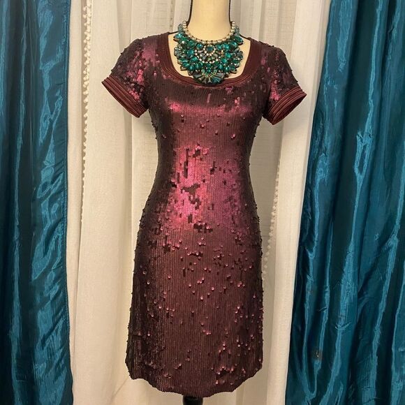 Badgley Mischka burgundy sequinned dress, size 2 - Picture 1 of 7